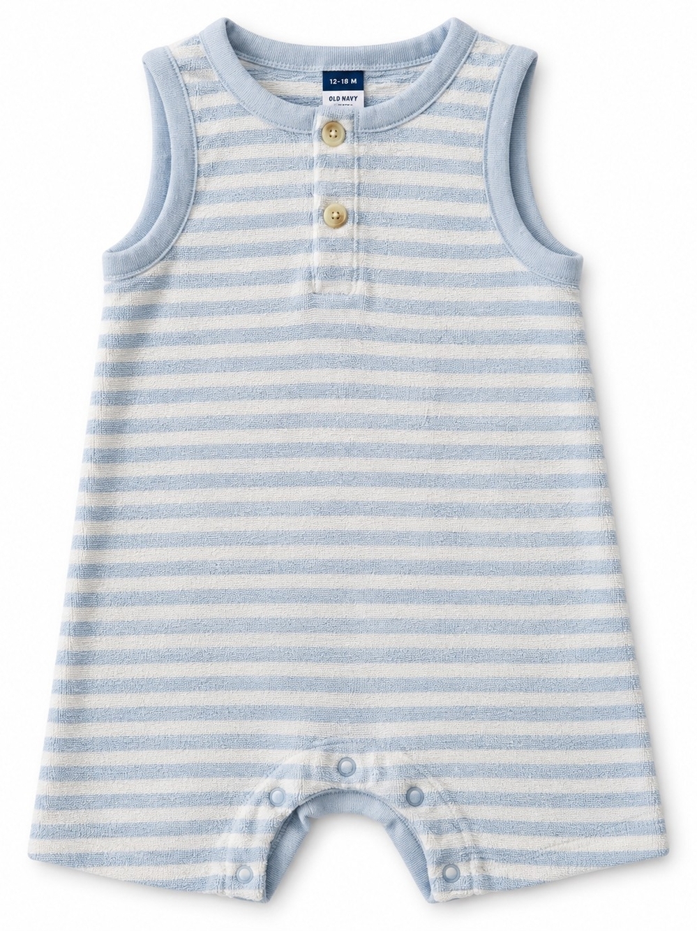 Old Navy Baby Boy 12-18M Blue Striped Terry Romper Sleeveless Summer One-Piece
